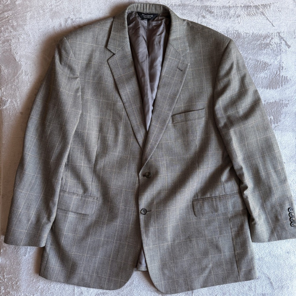 Jos A Bank Signature Collection silk wool Grey Brown windowpane Blazer 54R‎